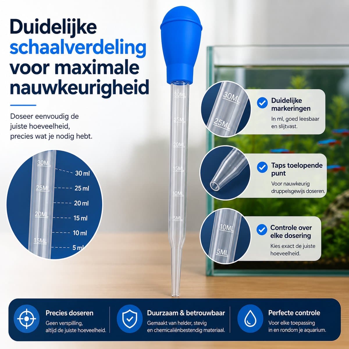 Aqua-Loui® - Aquarium Pipet 30 ml - Lange Doseerpipet met Rubberen Knijpbal - Pipet met Schaalverdeling - Druppelaar voor Aquarium, Medicatie, Plantenvoeding en Waterbehandeling - 28 cm thumbnail 6