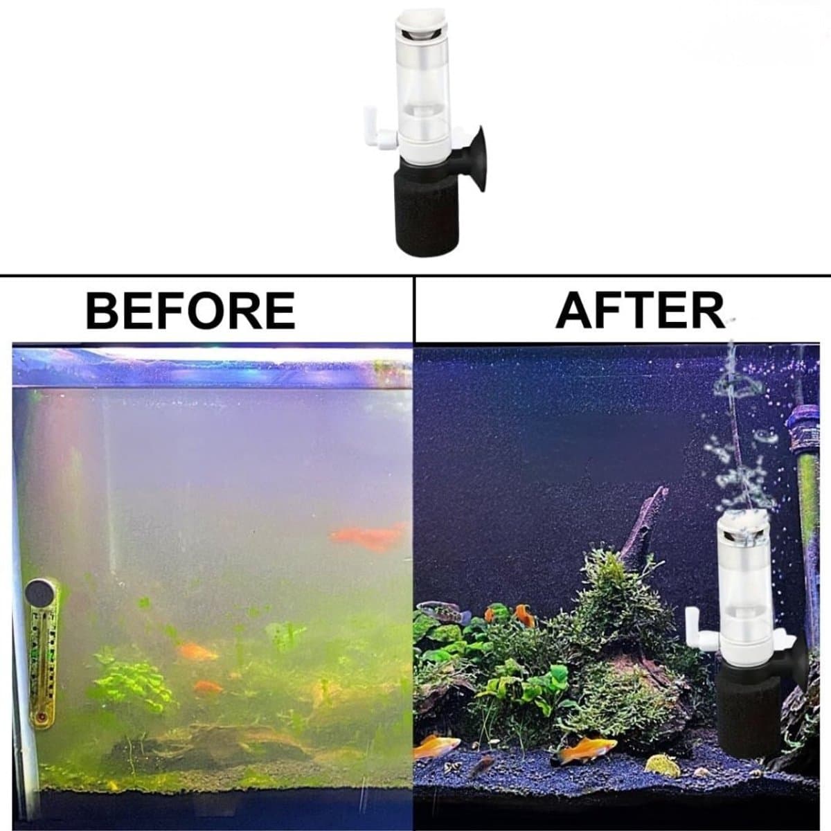 2 stuks zwarte mini-sponsfilter met slang - Ultrastille biologische filter - Drie-laags filtratie - Geschikt voor kleine aquariums - Verbetert de waterkwaliteit - 2*3*10 cm thumbnail 3