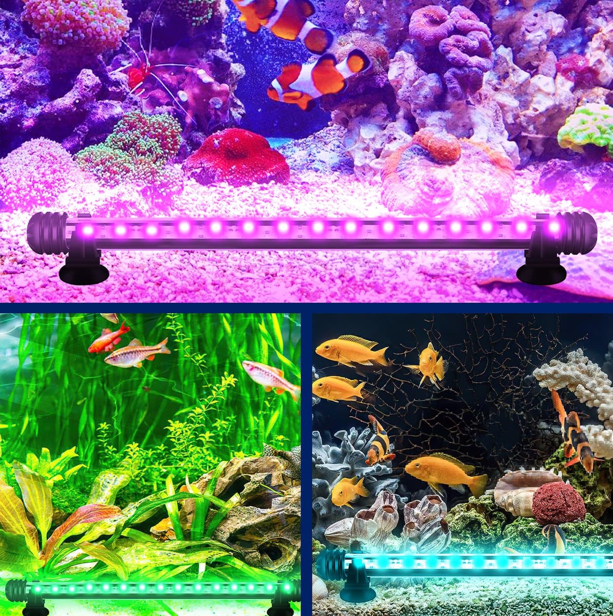 6.6W Aquarium led verlichting RGB-Lengte 58cm-Via de afstands bediening kunt u de kleuren instellen-Dimmen van de rgb aquarium verlichting is ook mogelijk-Onderwater ledlamp van 58cm-IP67-Timer-functie,Functie voor zonsopgang en zonsondergang thumbnail 3