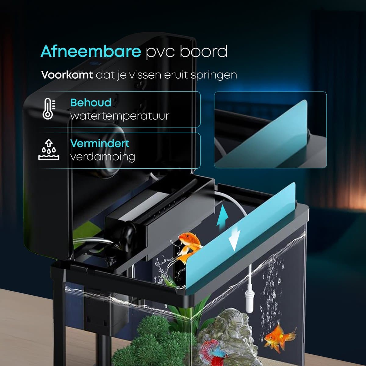 AquaImpact Zelfreinigend Aquarium 13 L – Set met 3-in-1 Pomp - Filter - LED‑verlichting - Luchtbevochtiger - Timer & Dim Functie - Modern Design - Garnalen Aquarium thumbnail 6
