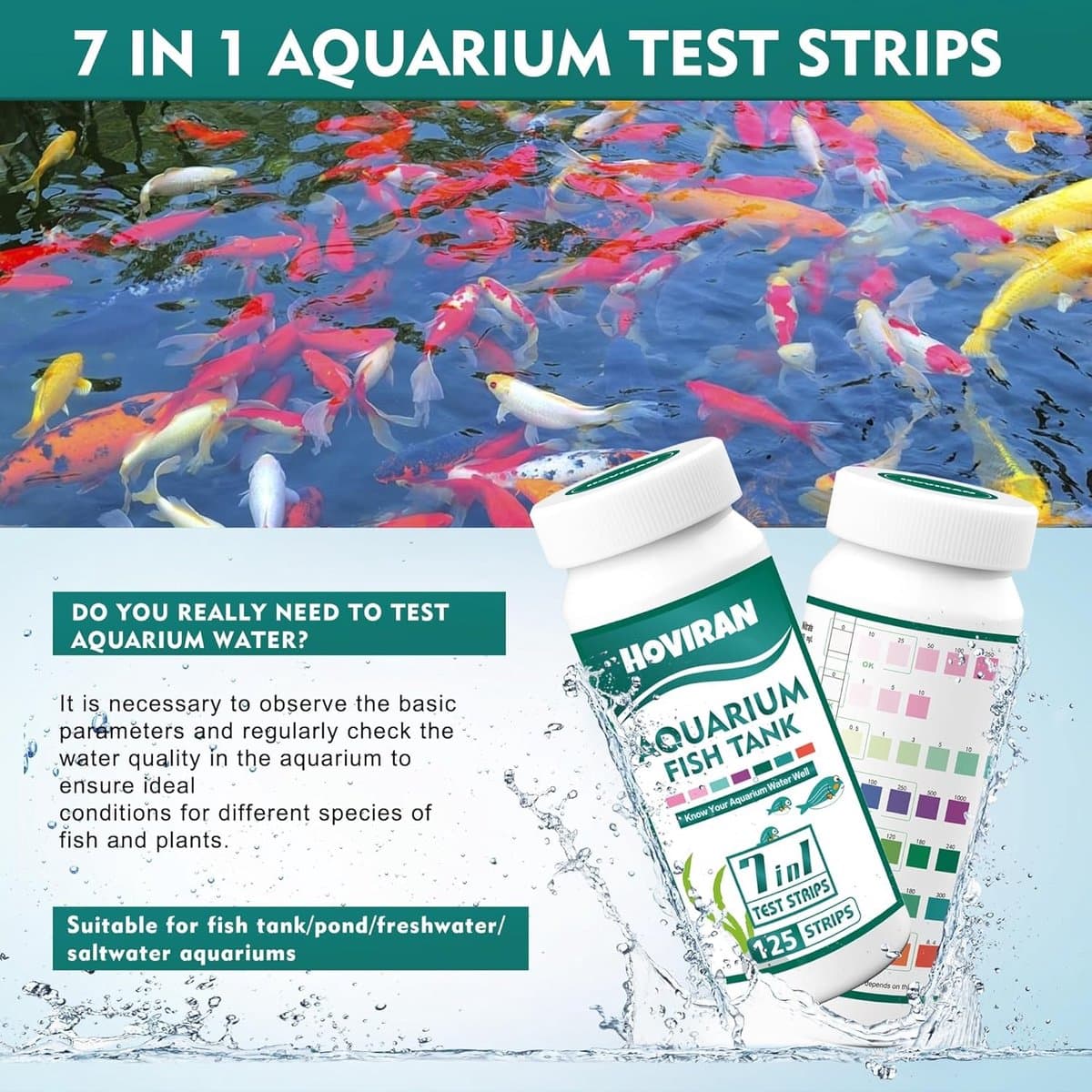 SnelShoppen - 7-in-1 Aquarium Test Strips voor Zoet- en Zoutwater, 125 Teststrips voor Chlorine, Hardheid, Alkaliteit, Nitraat, Waterkwaliteit Testset thumbnail 6