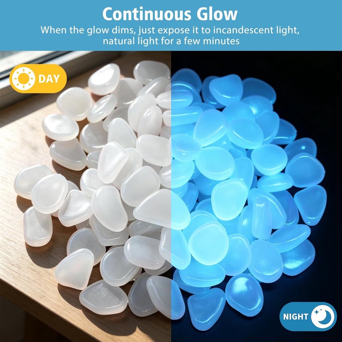 Gloeien in het donker: 500 lichtgevende kiezels van 1 cm voor tuin, pad, aquarium en decoratie thumbnail 3