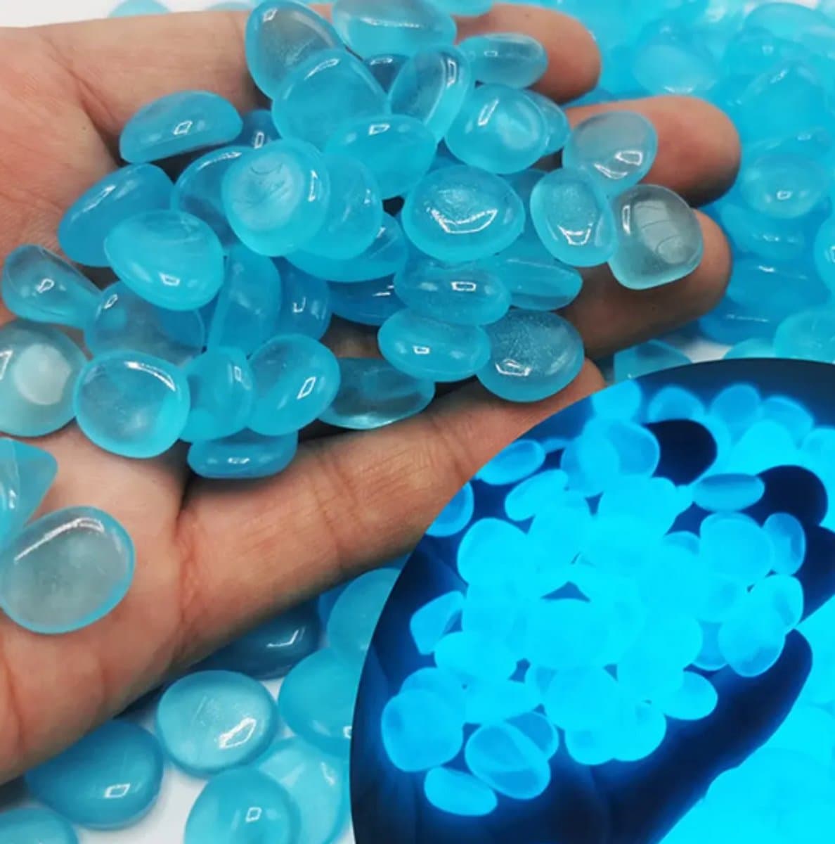 Glow In The Dark Stenen | Decoratie Stenen | Aquarium Steentjes | Tuin Stenen | 40 Stuks | BLAUW thumbnail 4