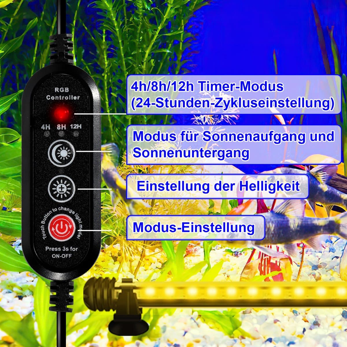 Waterdichte RGB LED duiklamp aquarium 5,4W met timer thumbnail 3