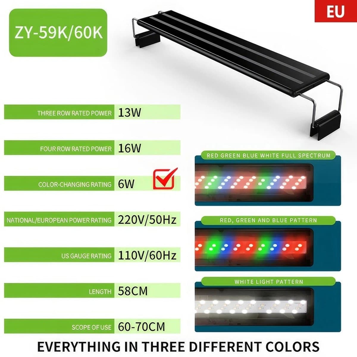 LED Aquariumverlichting 58 cm - Aquariumlamp Volledig Spectrum - Meerdere Kleurmodi - Dubbele Beugel - Zwarte Matte Afwerking - Voor Aquariumplanten, Zoetwater, Zoutwater, Aquascape en Zeeaquarium thumbnail 8