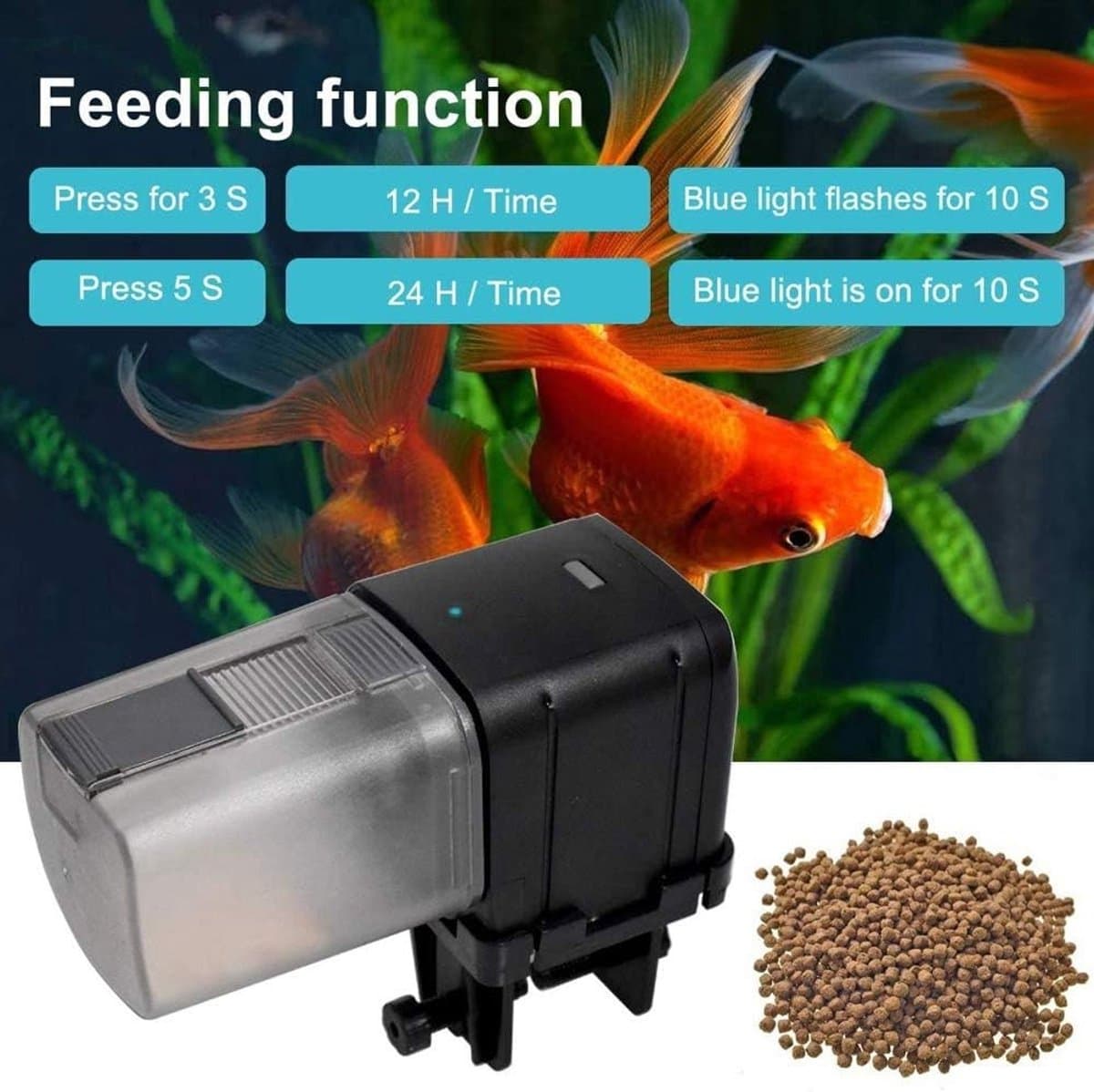 Automatische Voederautomaat voor Vissen en Schildpadden, 12/24 Uur Timer, Eenvoudige Voederoplossing voor Aquariums en Vissen met 170ml Capaciteit thumbnail 4