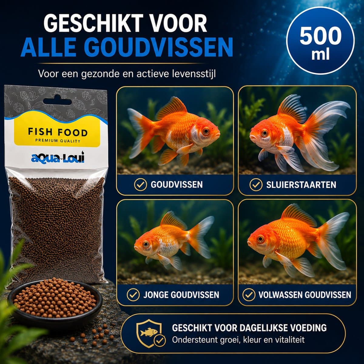 Aqua-Loui® - Goudvis Granulaat 500 ml - Premium Visvoer voor Goudvissen & Sluierstaarten - Langzaam Zinkende Korrels - Complete Voeding - Kleurversterkend - Helder Water thumbnail 4