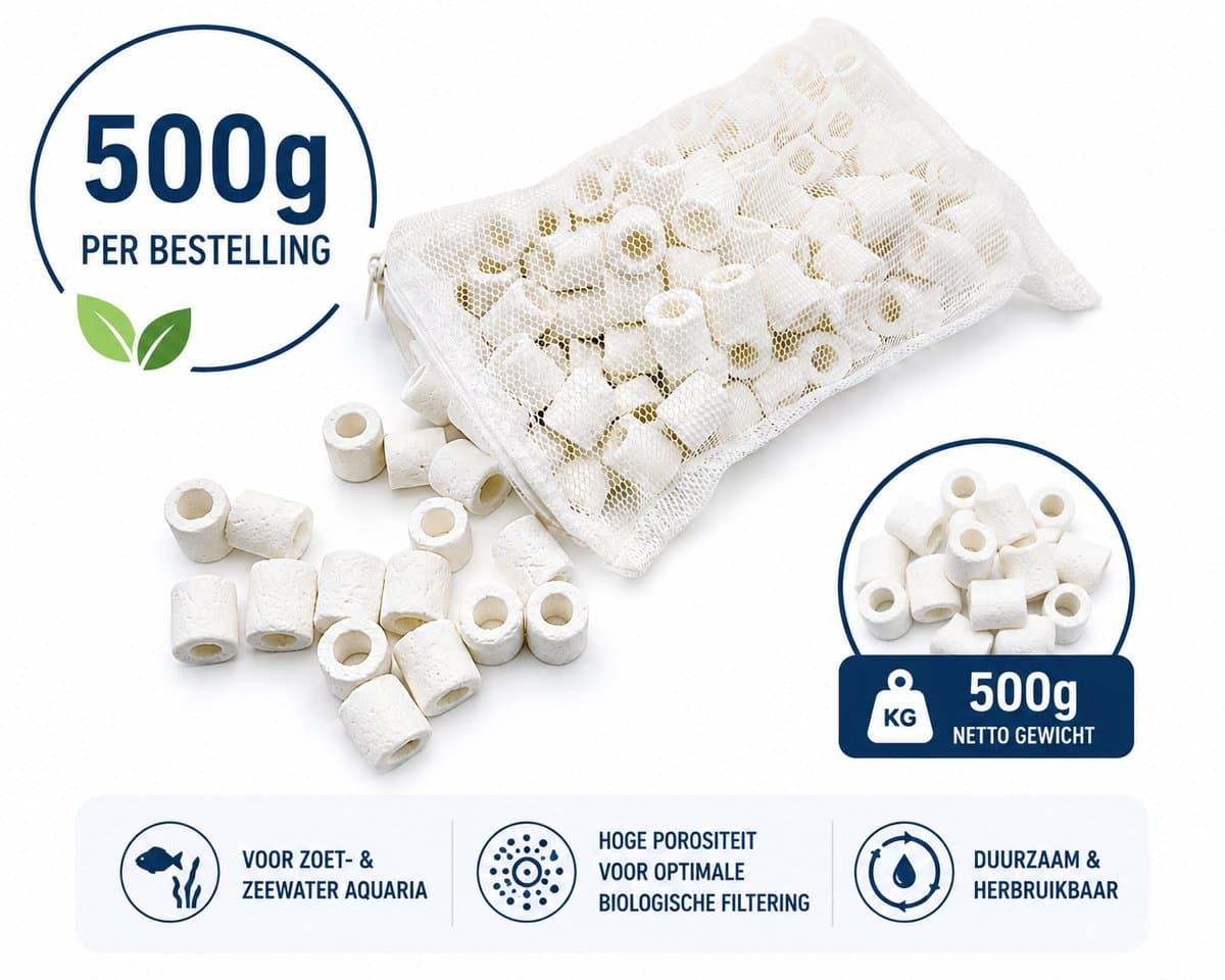 Aquarium Filtermateriaal Keramische Ringen – Biologische Filtering – 500 g – Voor Zoet- en Zoutwater - afbeelding 1