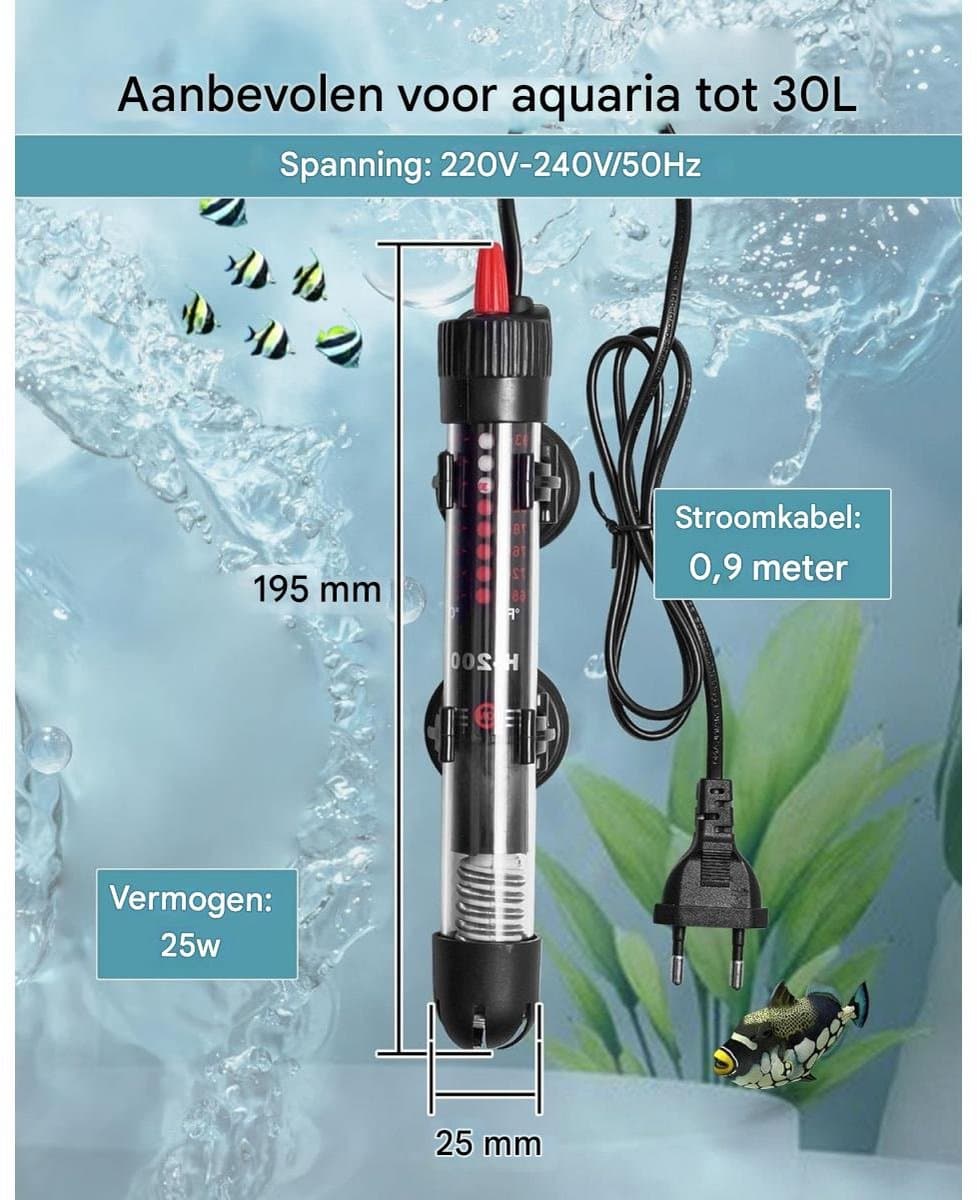 Aquariumverwarmer - Verstelbare 25W aquariumweerstand - Met thermostaat 20-34°C - Geschikt voor aquariums en aquaria thumbnail 5