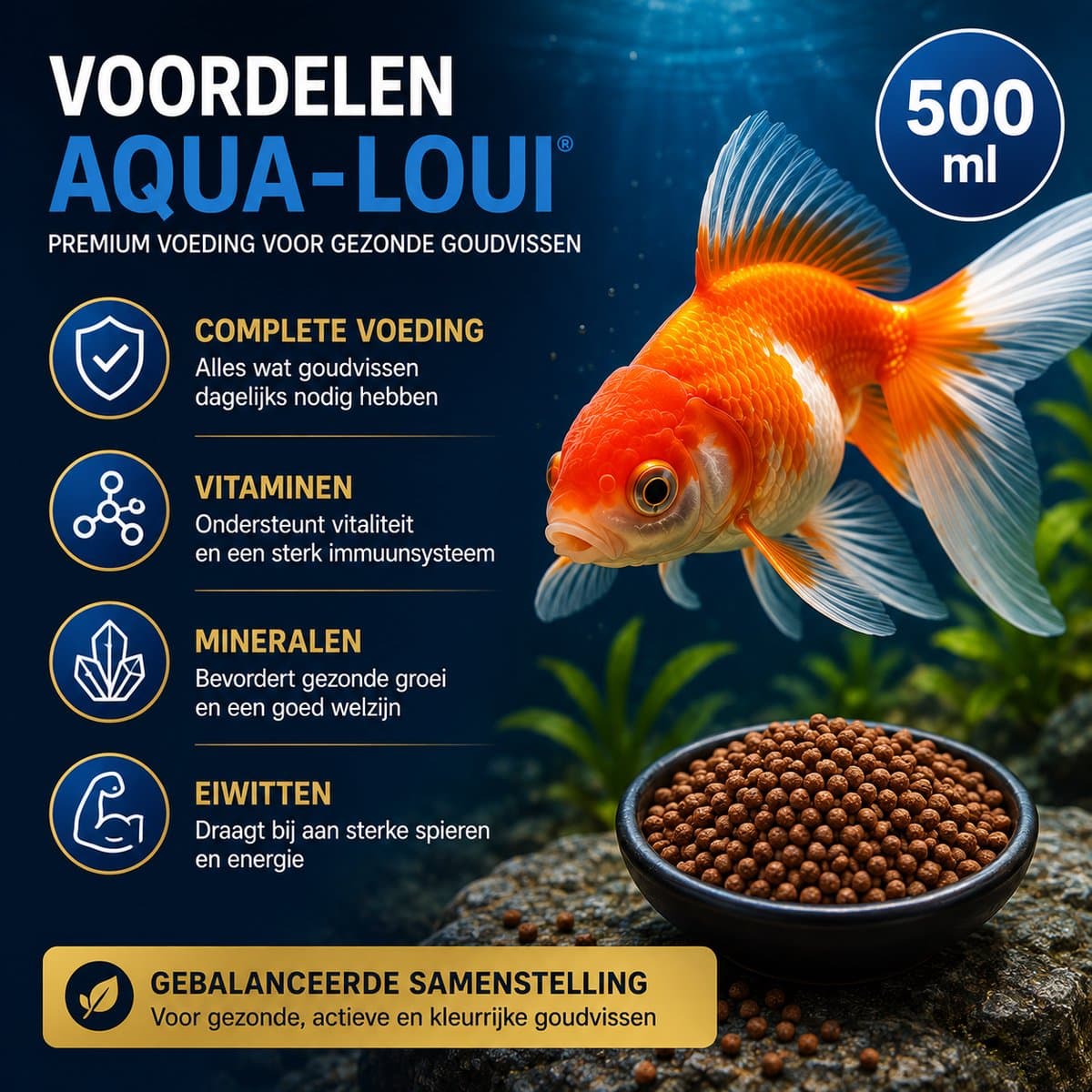 Aqua-Loui® - Goudvis Granulaat 500 ml - Premium Visvoer voor Goudvissen & Sluierstaarten - Langzaam Zinkende Korrels - Complete Voeding - Kleurversterkend - Helder Water thumbnail 3