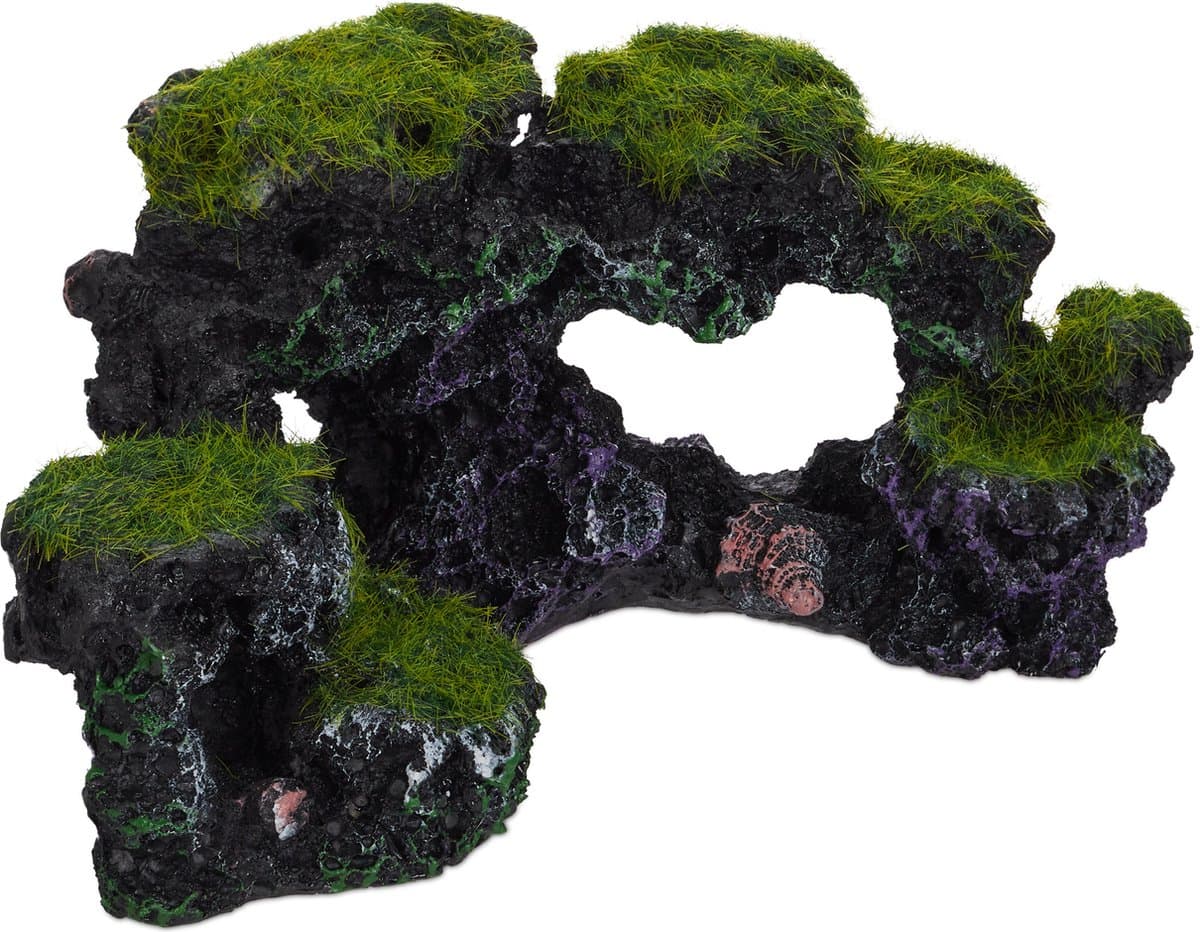 aquarium decoratie rots - natuurlijk - schuilplek - grot - aquarium versiering - 8,5 x 17 cm - zwart-groen