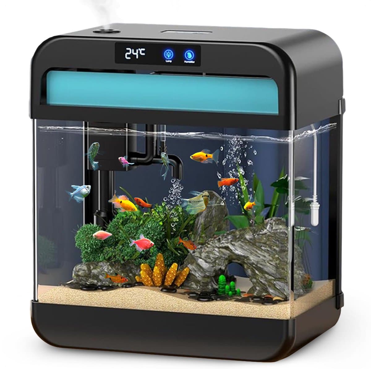 AquaImpact Premium Zelfreinigend Aquarium 26 L – Set met 3‑in‑1 Pomp - LED & Touch Display – Timer & Dim Functie - Incl. Luchtbevochtiger - Garnalen Aquarium