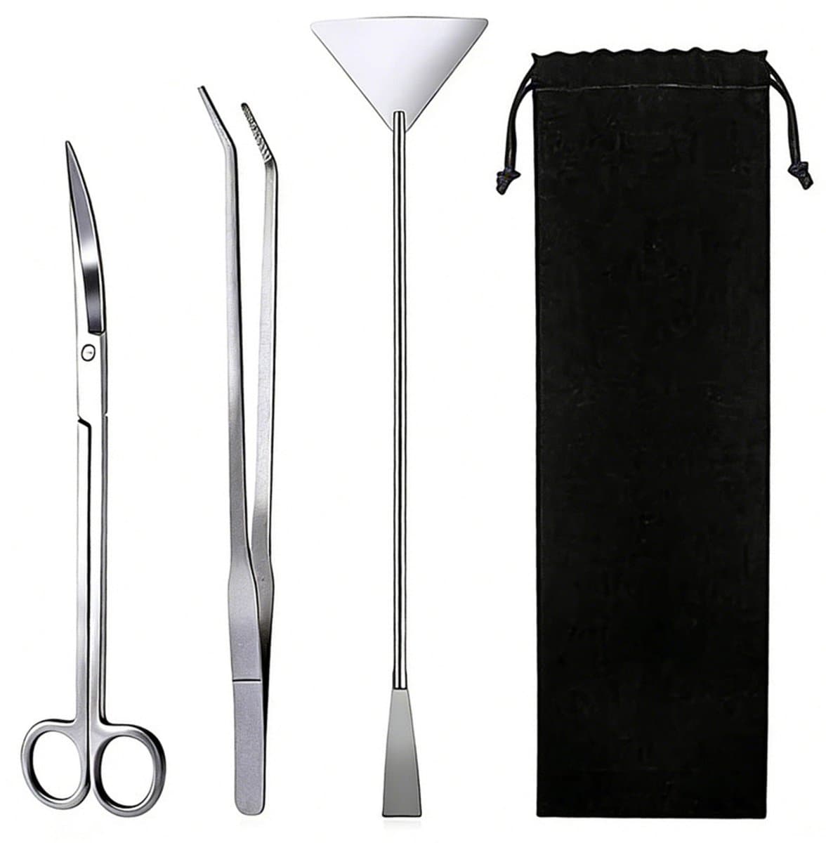 3-in-1 roestvrijstalen aquarium aquascaping set - gebogen pincet, schaar, platte zandschep - aquarium aquascaping gereedschap, accessoires en schoonmaakset - Type A