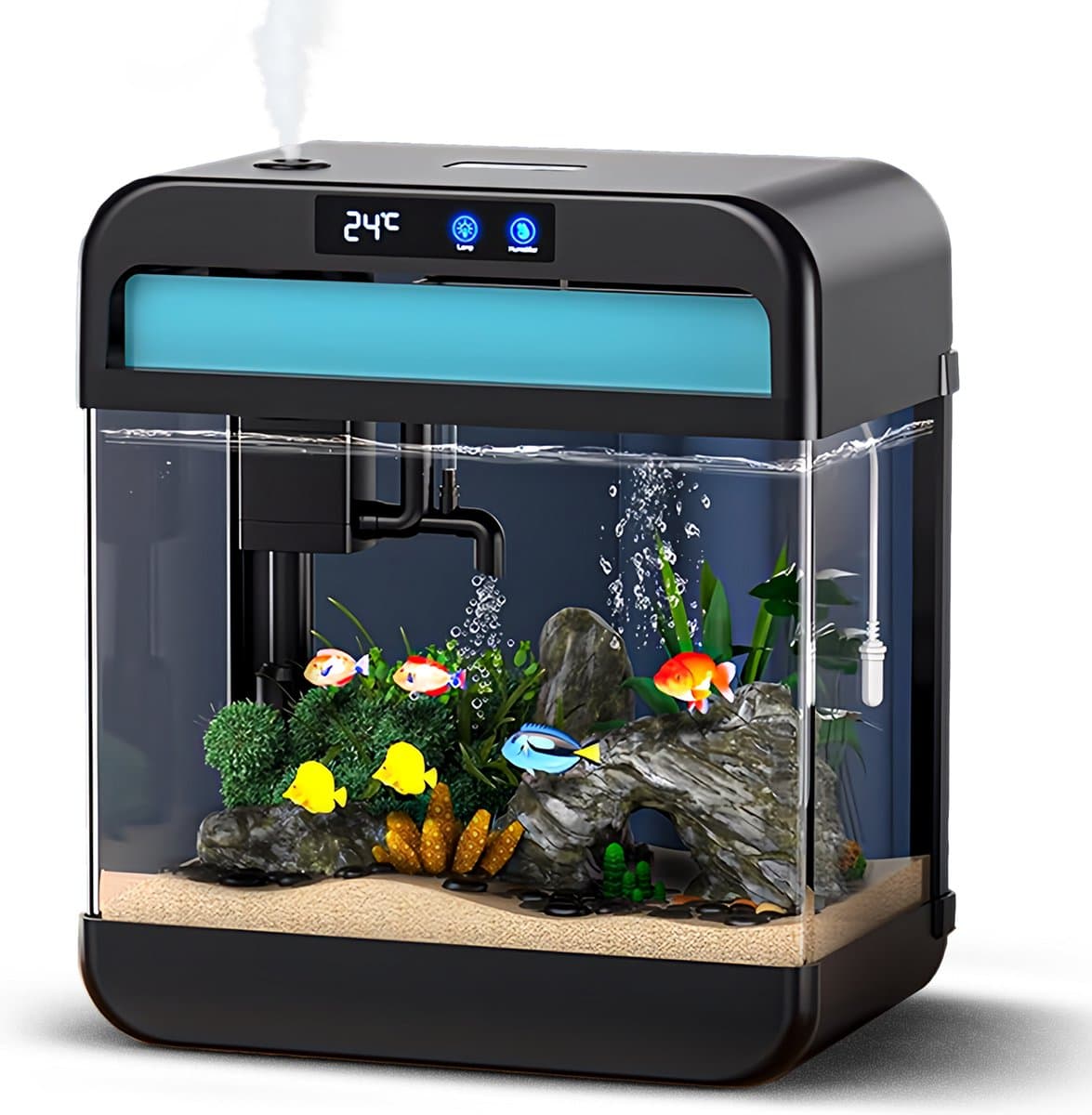 AquaImpact Zelfreinigend Aquarium 13 L – Set met 3-in-1 Pomp - Filter - LED‑verlichting - Luchtbevochtiger - Timer & Dim Functie - Modern Design - Garnalen Aquarium