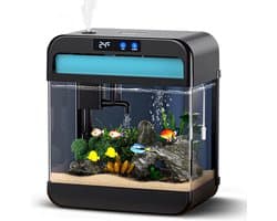 AquaImpact Zelfreinigend Aquarium 13 L – Set met 3-in-1 Pomp - Filter - LED‑verlichting - Luchtbevochtiger - Timer & Dim Functie - Modern Design - Garnalen Aquarium