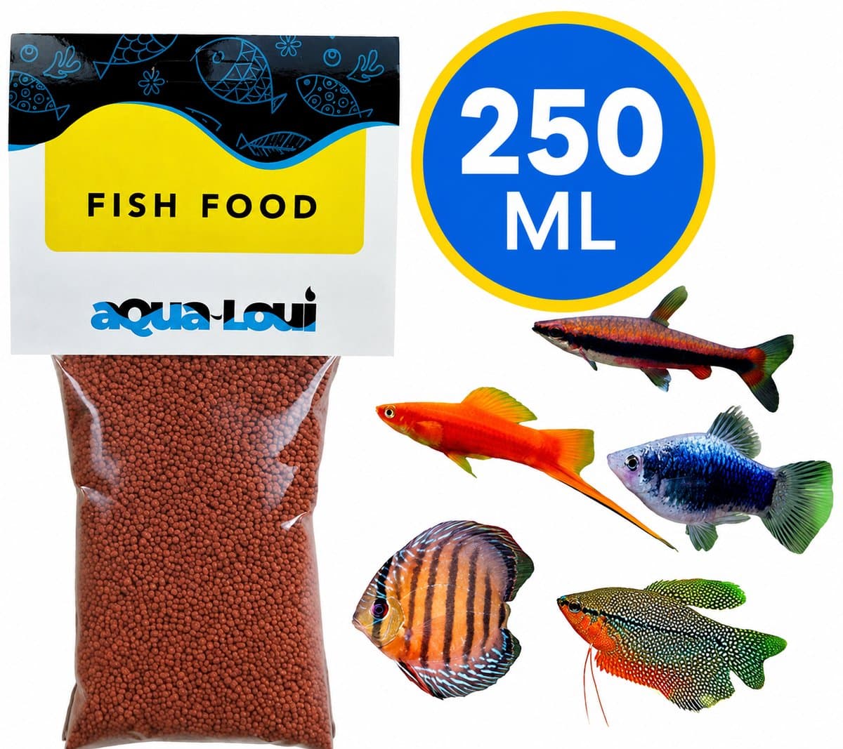 Aqua-Loui® - Tropisch Visvoer Granulaat - Langzaam Zinkende Granules - Aquarium Vissenvoer - Geschikt voor Middelgrote Tropische Vissen - Rijk aan Vitamines - 250 ml