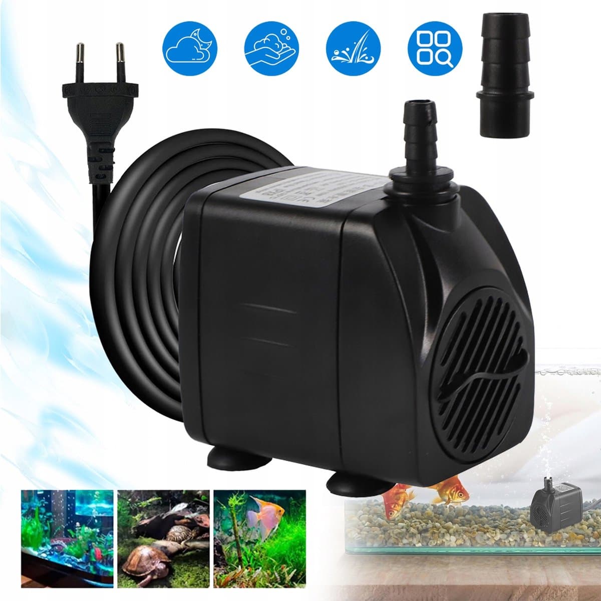 Ultrastille Dompelpomp 840 L/U - 10W Regelbare Doorstroming 2 Sproeikoppen Gereedschaploze Reiniging - Ideaal Voor Hydrocultuur Watervallen En Aquariums