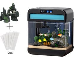AquaImpact Zelfreinigend Aquarium 13 L – Berghuis - 20 Filters - Decoratie - Set met 3‑in‑1 Pomp - LED & Touch Display – Timer & Dim Functie - Incl. Luchtbevochtiger - Garnalen Aquarium