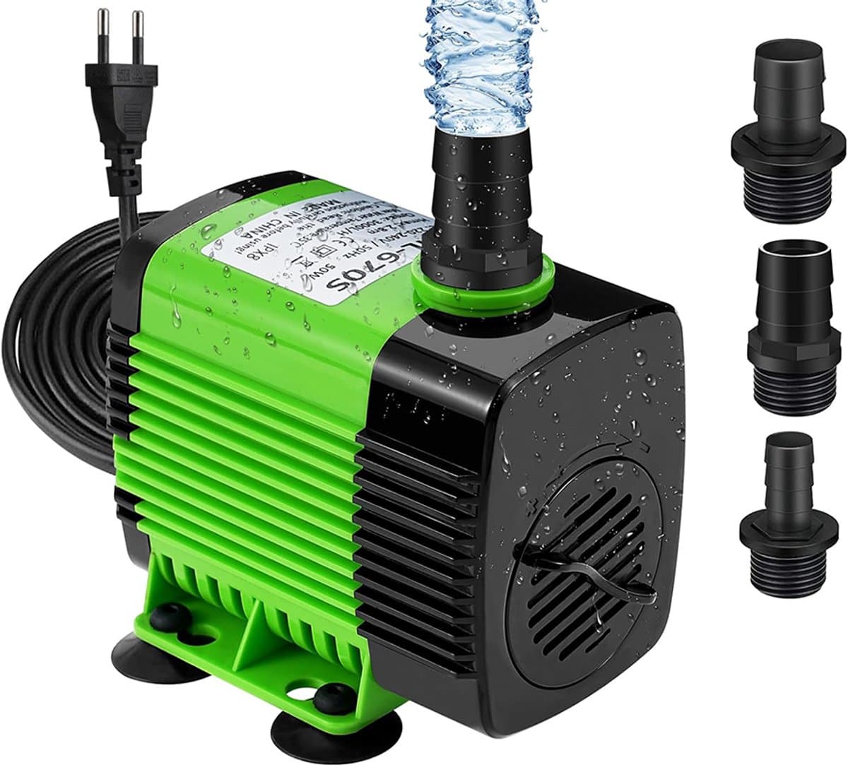 Dompelpomp - 1100 liter/uur - 20 watt - Krachtige, multifunctionele dompelpomp - geschikt voor tafelfonteinen, aquariums, watertuinen, vijvers en hydrocultuursystemen - met 3 sproeiers (13 mm, 16 mm en 19 mm)