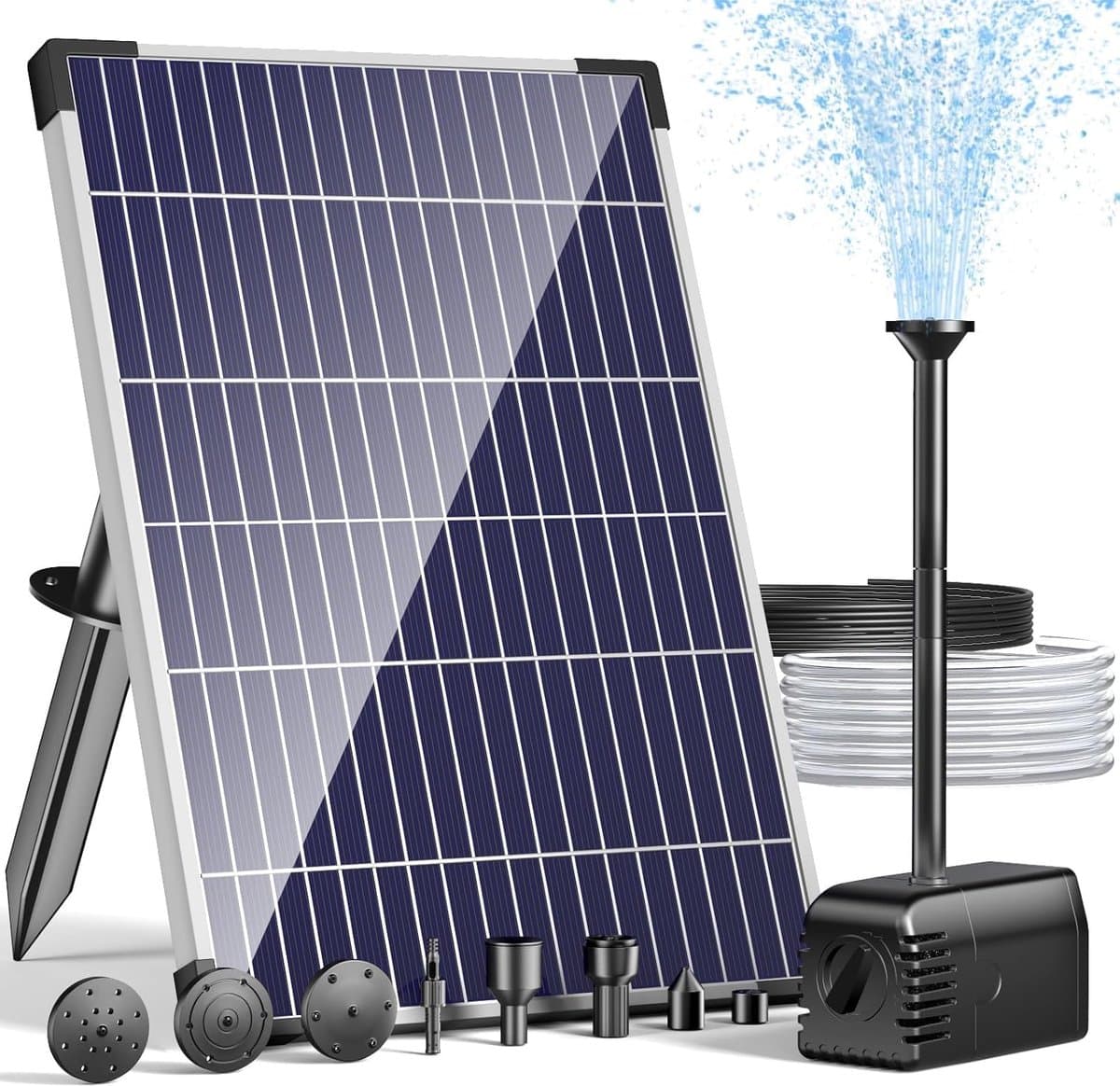 POPOSOAP 12 W Solar Vijverpomp Fontein voor Buiten, Tuin, Vijver, Aquarium | Met droogloopbeveiliging, 2 m slang, 7 sproeistanden, stabiele waterstraal, eenvoudige installatie, geschikt voor waterpartijen