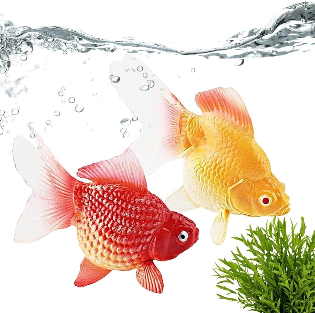 2 Stuks Drijvende Kunstmatige Goudvissen - Aquarium decoratie - Natuurlijke Bewegende Nepvissen Voor Aquarium - Kunstmatige vis - kleurrijke en realistische - Realistische hars ornamenten voor vistank landschapsarchitectuur - voor Aquaria - Geel,Rood