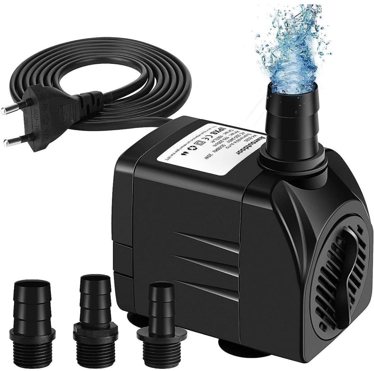 EXCITAT Waterpomp - Dompelpomp - 25W - Aquariumpomp - Wordt geleverd met vervangende koppen - Geschikt voor vijvers, aquaria, tuinen, hydrocultuur