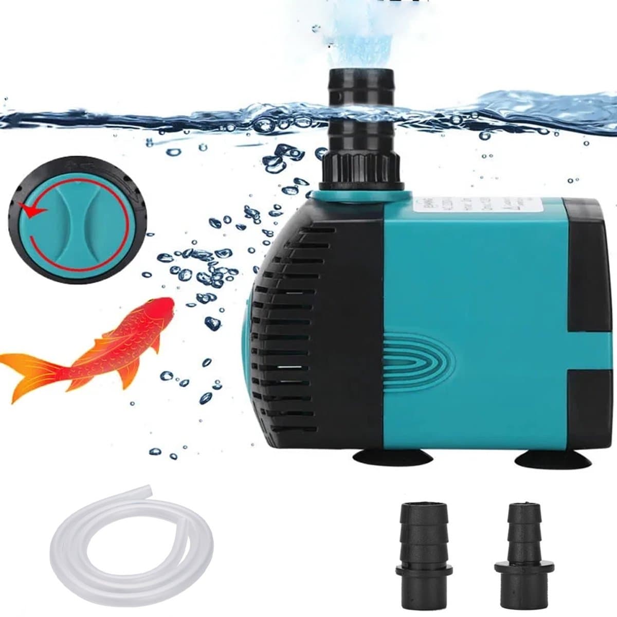 Mini Waterpomp 10W - Met zuignap en waterpijp - Ultra Stille Dompelpomp 600L/u - Aquarium Waterpomp - Vijverpomp - Fonteinpomp - Maximale Opvoerhoogte 1,2 m - Met 1,5 m netsnoer, 2 sproeiers - Voor Aquaria, Fonteinen, Beelden, Hydrocultuur, Vijvers