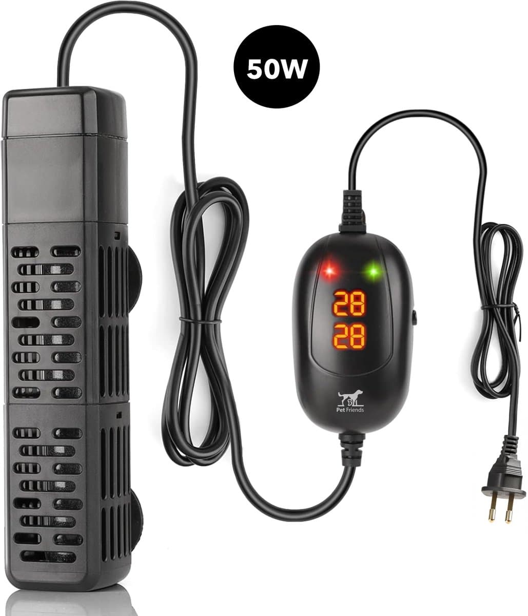 PetFriends Professionele Aquarium verwarming 50W met Slimme Digitale Thermometer - Tot 40 Liter - Oververhittingsbescherming - Heater - Filter