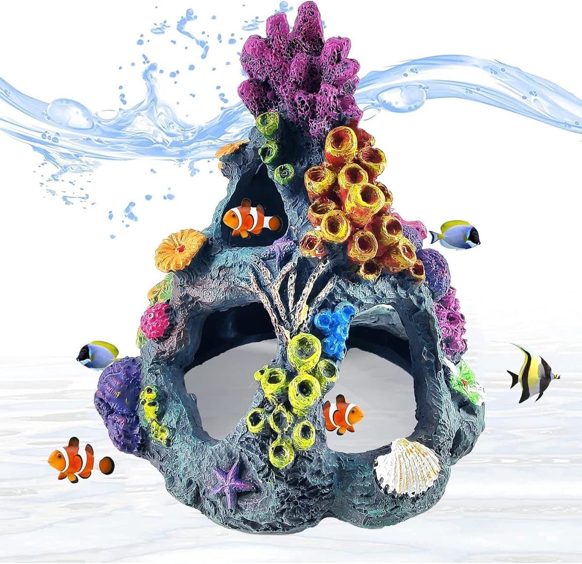 Aquarium Koraal Decoratie - Vis Huisje - Vissen Verrijking - Natuurlijke Hars - 16 x 12 x 12 cm - Kleurrijk