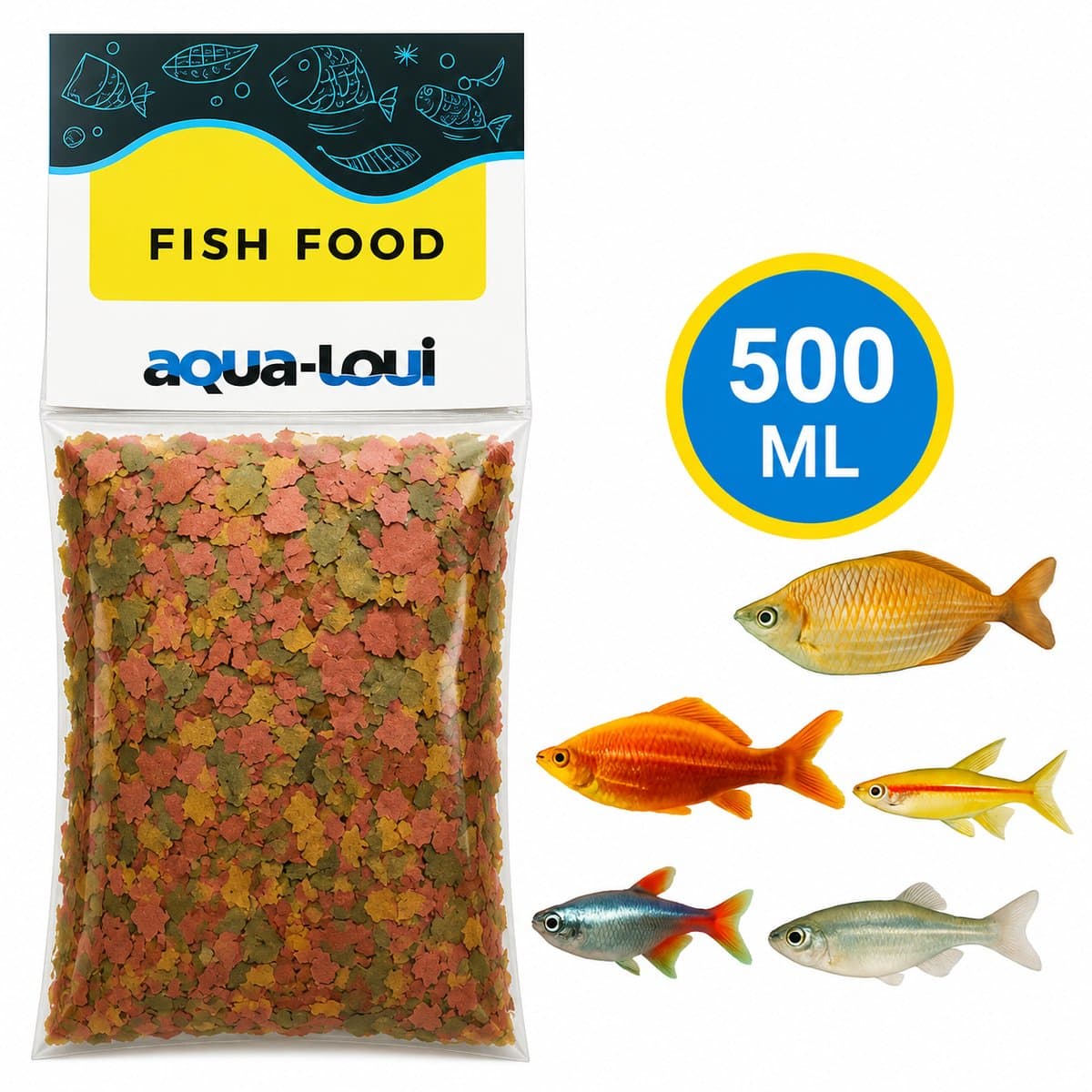 Aqua-Loui® - Tropisch Visvoer - Aquarium Vlokken - Vlokkenvoer (Flakes) - Siervissen - Compleet Hoofdvoer - Geschikt voor Alle Tropische Aquariumvissen - 500 ml
