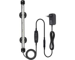 Aquarium LED verlichting twee kleuren licht, blauw en wit licht. Apart regelbaar. Lengte led aquariumlamp 18 cm met 9 led's blauw en wit. Aquarium verlichting die in het water kan. Onderwater ledlamp van 18 cm.