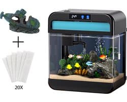 AquaImpact Zelfreinigend Aquarium 13 L – Onderzeeër - 20 Filters - Decoratie - Set met 3‑in‑1 Pomp - LED & Touch Display – Timer & Dim Functie - Incl. Luchtbevochtiger - Garnalen Aquarium