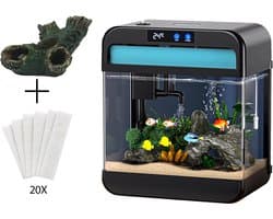 AquaImpact Premium Zelfreinigend Aquarium 26 L – Boom- 20 Filters - Decoratie - Set met 3‑in‑1 Pomp - LED & Touch Display – Timer & Dim Functie - Incl. Luchtbevochtiger - Garnalen Aquarium