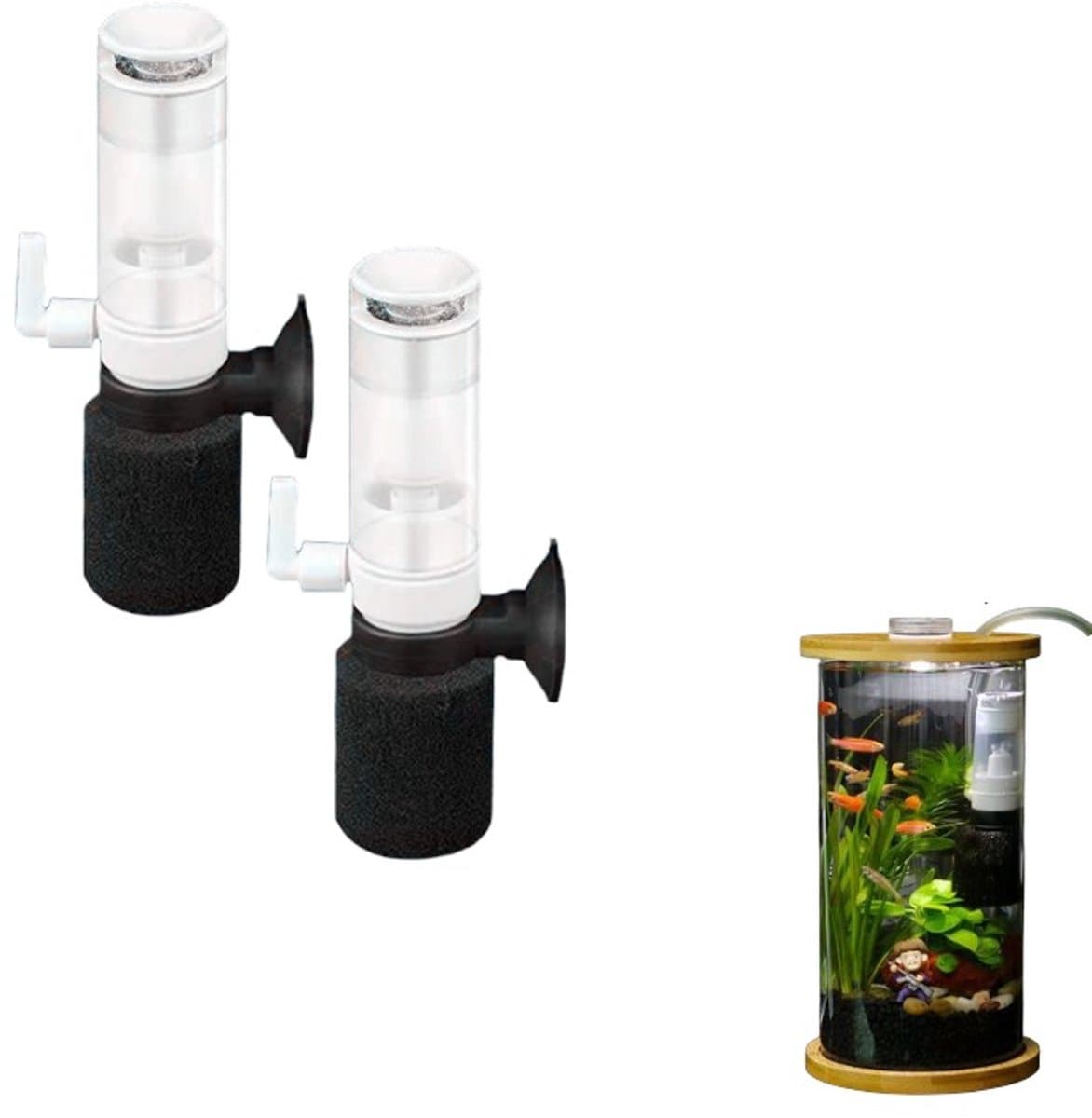 2 stuks zwarte mini-sponsfilter met slang - Ultrastille biologische filter - Drie-laags filtratie - Geschikt voor kleine aquariums - Verbetert de waterkwaliteit - 2*3*10 cm