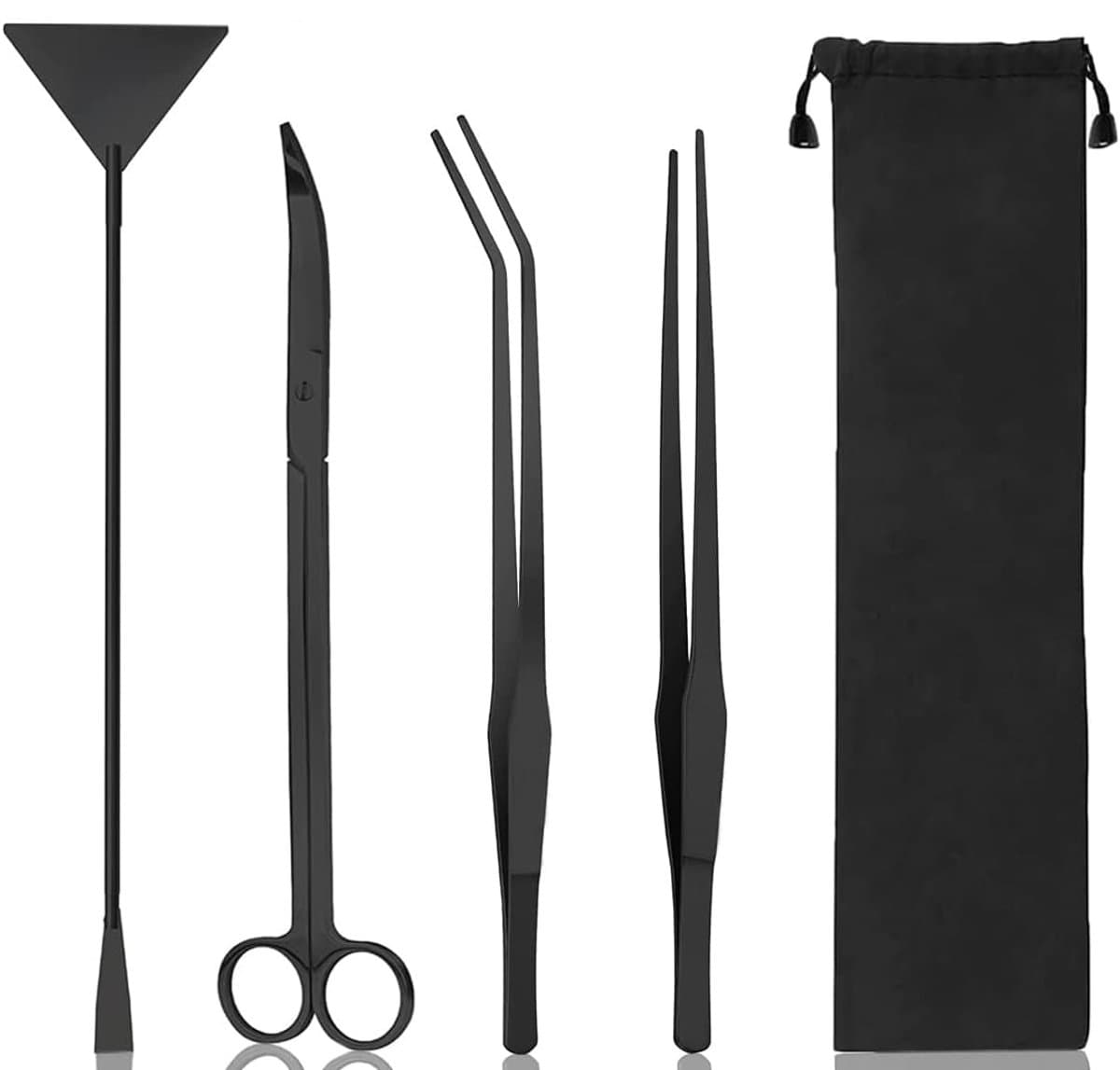 carmdering - Aquascaping Tools Kit - Aquarium Planten Gereedschap Set - Roestvrij Staal Instrumenten - Precisie Trimmen En Snoeien - Substraat Aanpassen En Reinigen - 304 RVS Materiaal - Ergonomisch Lang Handvat - 4 Delige Set