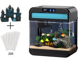 AquaImpact Premium Zelfreinigend Aquarium 26 L – Blauw Kasteel - 20 Filters - Decoratie - Set met 3‑in‑1 Pomp - LED & Touch Display – Timer & Dim Functie - Incl. Luchtbevochtiger - Garnalen Aquarium