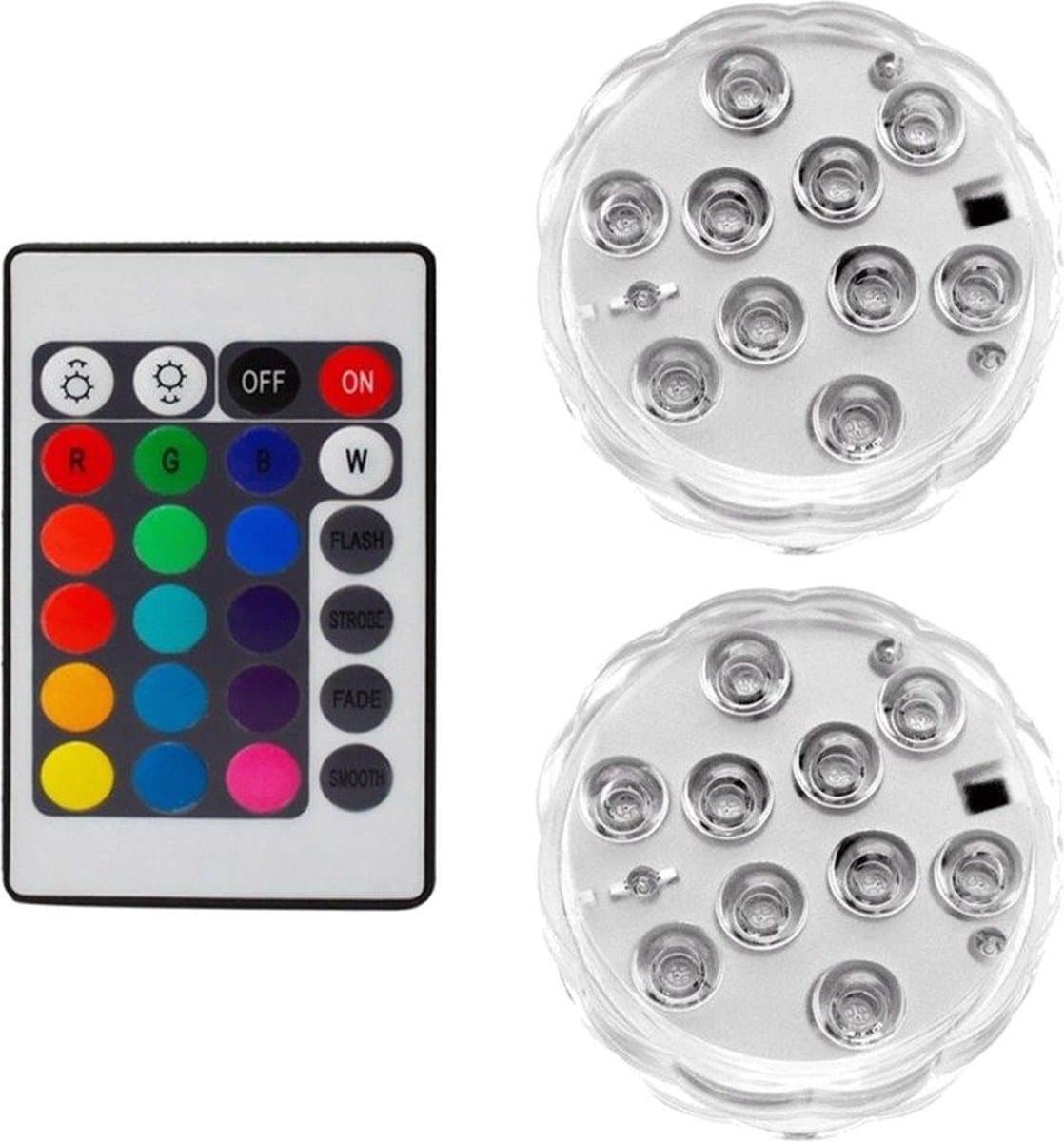 Jumalu RGB Onderwater LED Lampenset op Batterijen – 2 Waterdichte LED Lampen met Afstandsbediening – 16 Kleuren – Dimbaar – IP67 – Geschikt voor Zwembad, Aquarium, Fontein, Vaas en Sfeerverlichting