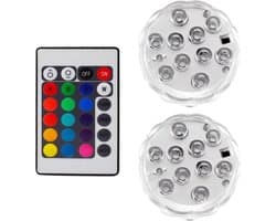 Jumalu RGB Onderwater LED Lampenset op Batterijen – 2 Waterdichte LED Lampen met Afstandsbediening – 16 Kleuren – Dimbaar – IP67 – Geschikt voor Zwembad, Aquarium, Fontein, Vaas en Sfeerverlichting
