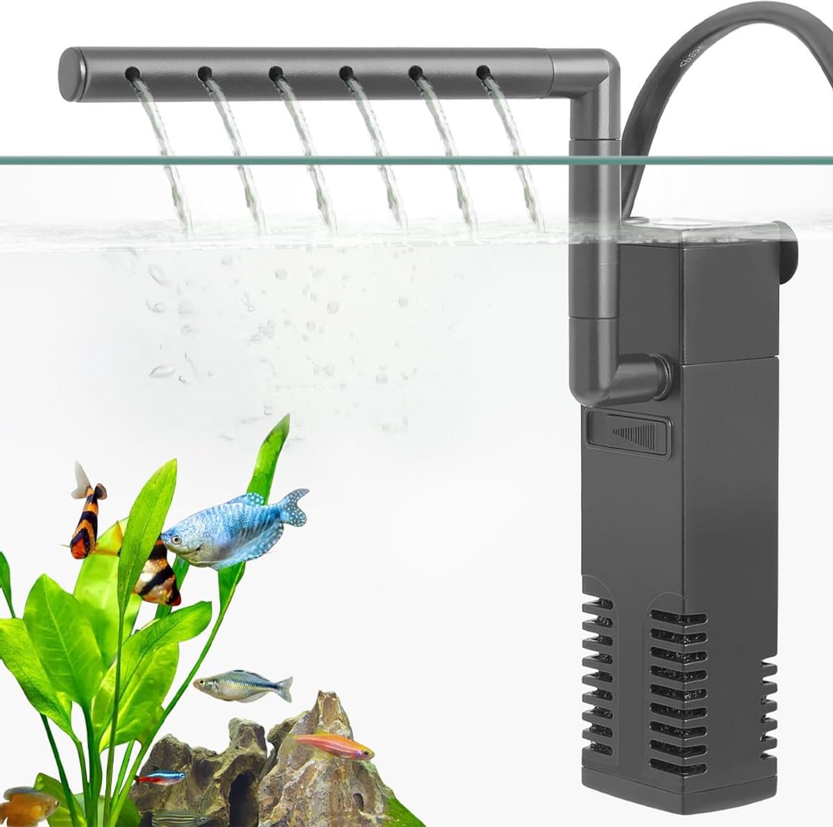 Aquariumfilter - Filterpomp - 300 L/H - Dompelbaar - Filter - Intern Aquariumfilter - Filter Met Pomp - 13.4 X 3.8 X 2.8cm - Aquarium Filter Pomp - Zuurstofpomp Aquarium - Aquarium Pomp Met Filter - Geschikt Voor Aquariums Van 10 Tot 75 Liter - Zwart