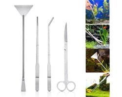 1 set - Aquarium Aquascaping gereedschapsset - Pincet - Voedertang - Algenkrabber - Onkruidschaar - Met opbergtas - Zilver - Voor het reinigen van aquaria en het snoeien van planten - Voor starterssets voor vissen, aquaria en terrariums