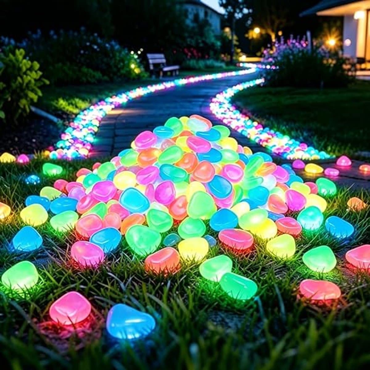 600 Stuks Glow in the Dark Stenen - Tuin & Aquarium Lichtgevende Stenen - Glow in De Dark Grindkorrels - Aquarium Steentjes - Decoratieve Stenen - Geschikt Voor Tuininrichting, Aquaria En De Decoratie Van Visbakken - Multicolor